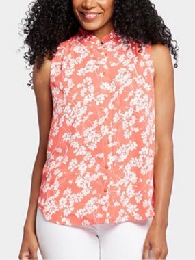 NYDJ Floral Sleeveless Mock Neck Top blouse size XL button down shirt summer